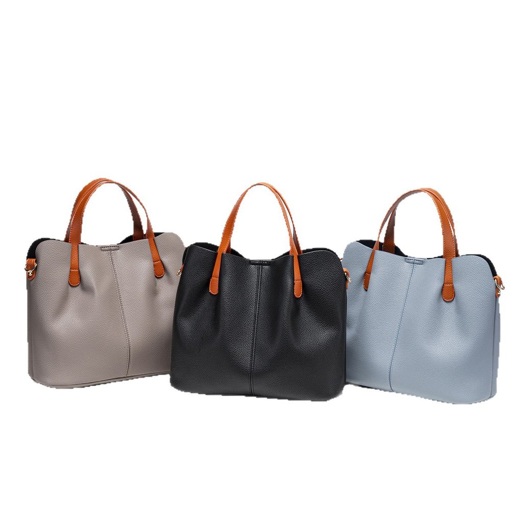 Lychee-patterned soft leather tote bag for women, large capacity, handbag/crossbody bag, commuter/mother bag