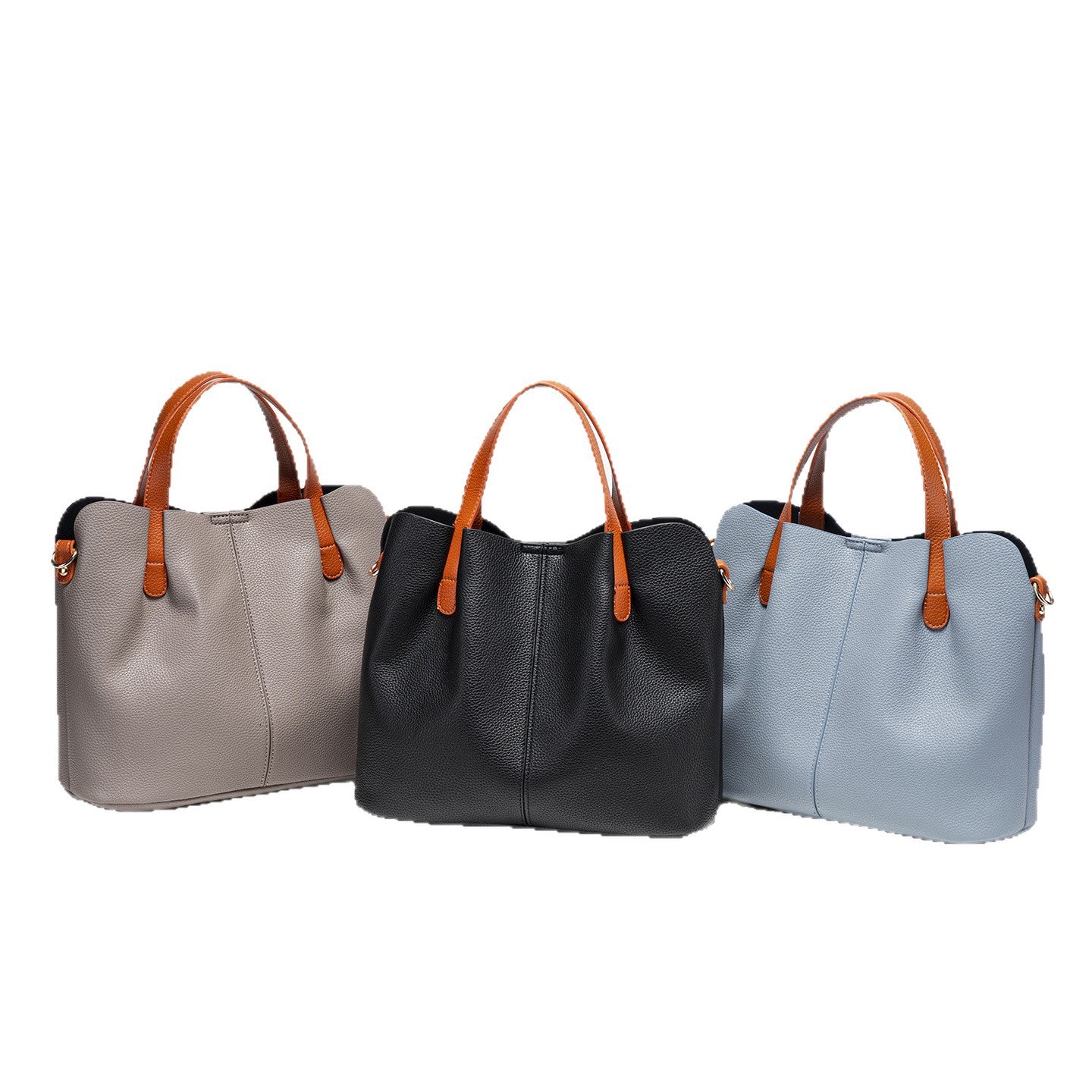 Lychee-patterned soft leather tote bag for women, large capacity, handbag/crossbody bag, commuter/mother bag