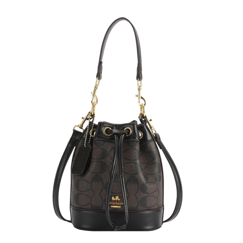 Classic presbyopic color-blocked drawstring bucket bag for women mini shoulder crossbody handbag
