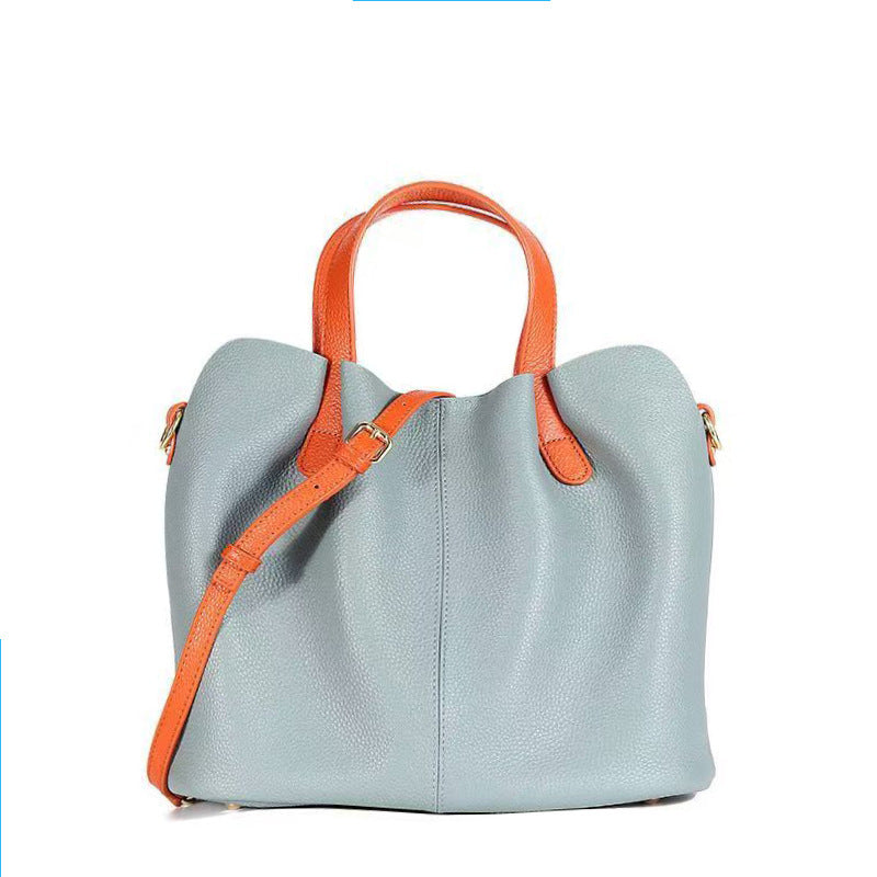 Lychee-patterned soft leather tote bag for women, large capacity, handbag/crossbody bag, commuter/mother bag