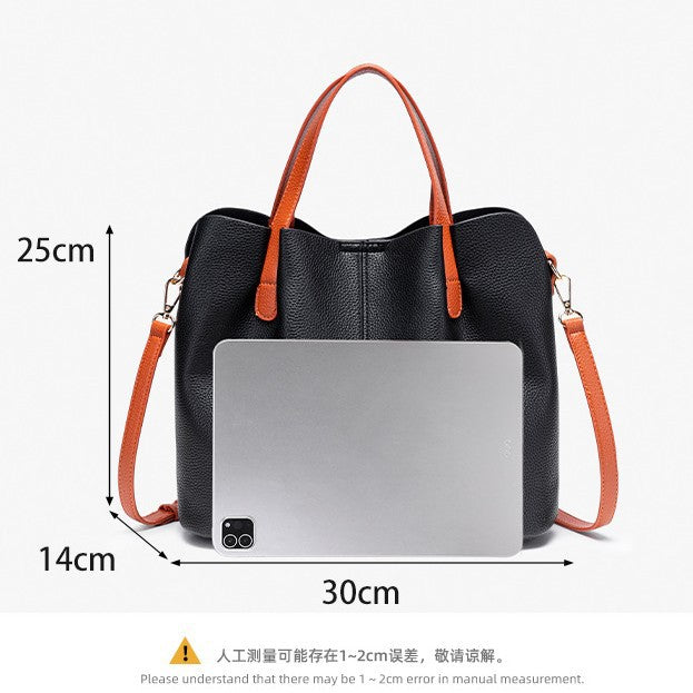 Lychee-patterned soft leather tote bag for women, large capacity, handbag/crossbody bag, commuter/mother bag