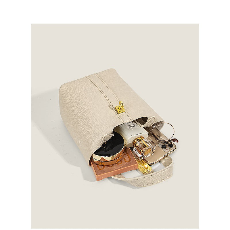 Off-white lychee patterned basket bag, women's scarf-decorated mother-and-child bag, handbag/crossbody bag