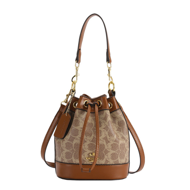 Classic presbyopic color-blocked drawstring bucket bag for women mini shoulder crossbody handbag