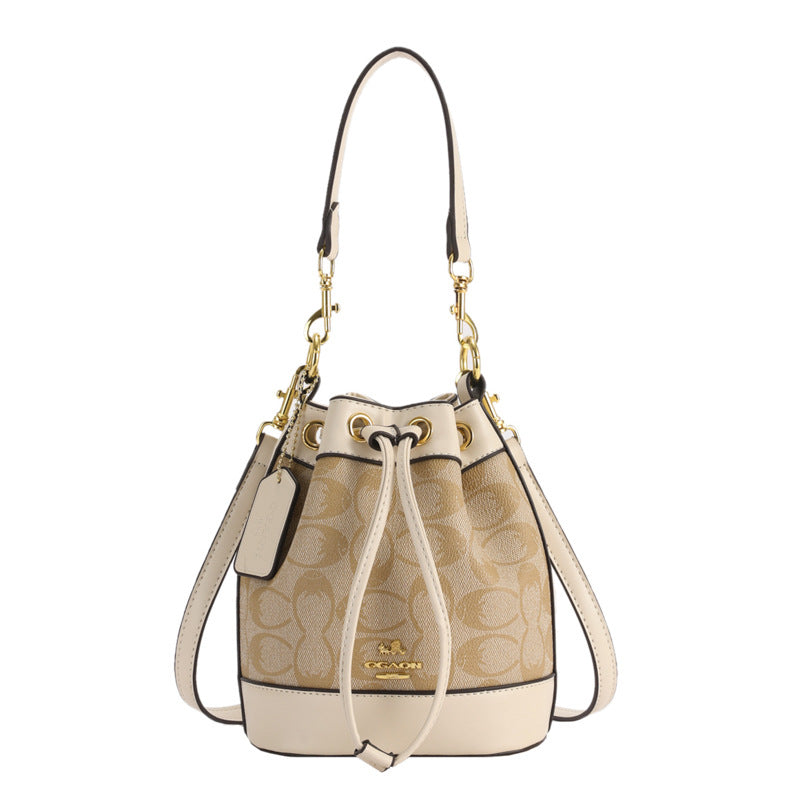 Classic presbyopic color-blocked drawstring bucket bag for women mini shoulder crossbody handbag