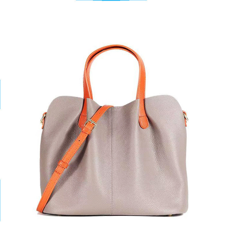 Lychee-patterned soft leather tote bag for women, large capacity, handbag/crossbody bag, commuter/mother bag