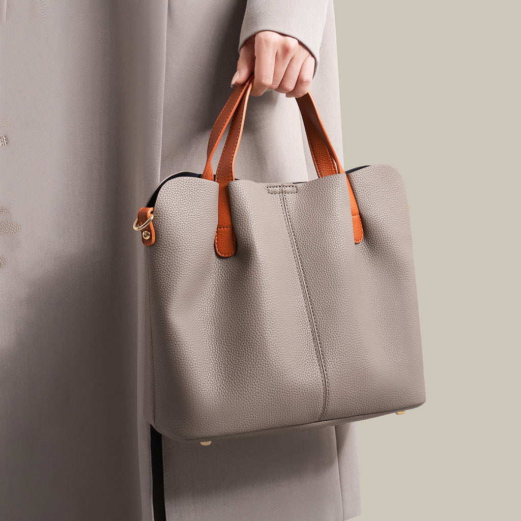 Lychee-patterned soft leather tote bag for women, large capacity, handbag/crossbody bag, commuter/mother bag