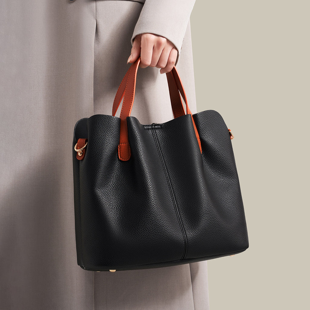 Lychee-patterned soft leather tote bag for women, large capacity, handbag/crossbody bag, commuter/mother bag