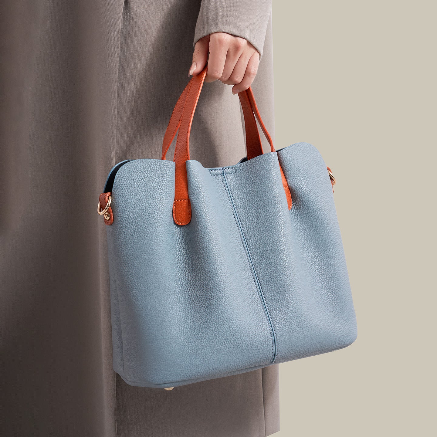 Lychee-patterned soft leather tote bag for women, large capacity, handbag/crossbody bag, commuter/mother bag